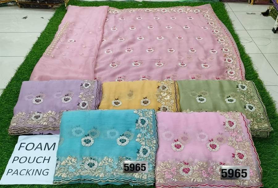 Premium Pearl Work Chiffon Saree | House of Pasand